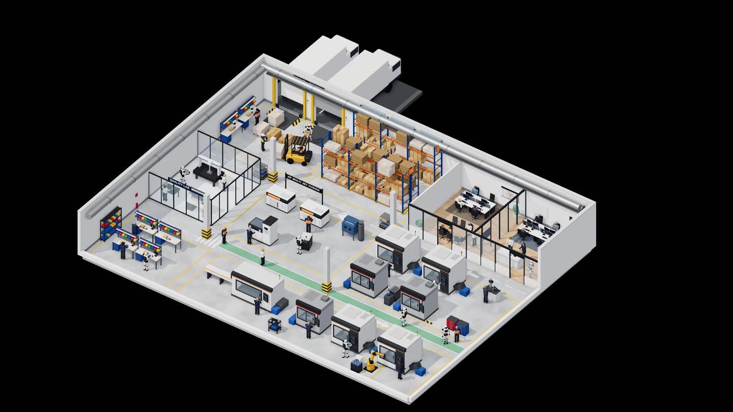 Fabrex factory illustration showing material storage alongside production and delivery areas