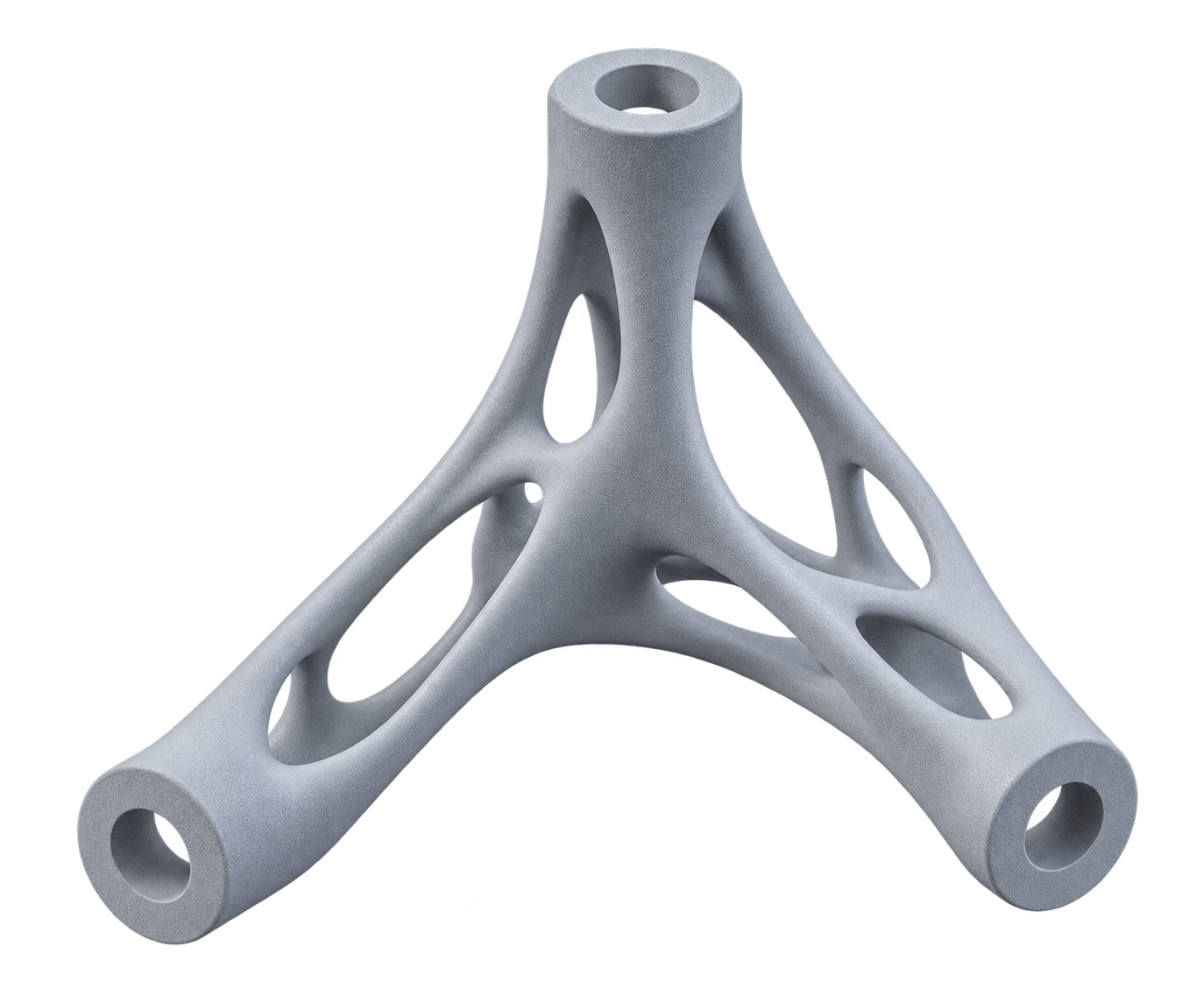 Organic generative-design bracket concept with three mounting bosses and flowing, weight-saving ribs